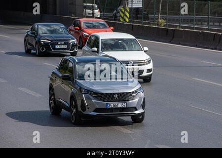 ISTANBUL, TURKEY - APRIL 29, 2023: Istanbul vehicle traffic. Zincirlikuyu way to go to pass through the Bosphorus Bridge-powered vehicles, the most fa Stock Photo