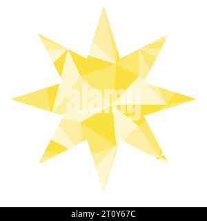 Simple eight pointed yellow star with abstract triangle pattern inside, vector illustration Stock Vector