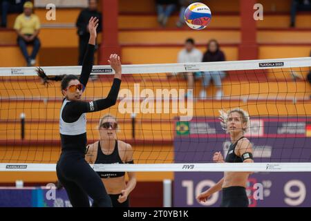 Tlaxcala, Mexico. 09th Oct, 2023. October 9, 2023, Tlaxcala, Mexico: Carolina Solberg (1) of team Brazil competes against team Germany during the Brazil vs Germany Women's match of the Beach Volleyball World Cup. on October 9, 2023 in Tlaxcala, Mexico. (Photo by Essene Hernandez/ Credit: Eyepix Group/Alamy Live News Stock Photo