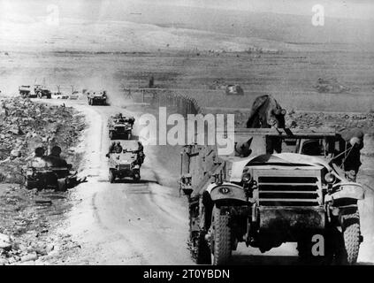 Oct 01, 1973 - Golan Heights, Israel - Also known as the Fourth Arab-Israeli War, Yom Kippur War was fought from October 6 to October 26, 1973 by a coalition of Arab states led by Egypt and Syria against Israel. The war began with a surprise joint attack by Egypt and Syria on the Jewish holiday of Yom Kippur. Egypt and Syria crossed the cease-fire lines in the Sinai and Golan Heights, respectively, which had been captured by Israel in 1967 during the Six-Day War. Many Arab states contributed troops and financial support, and the USSR also provided assistance but ultimately the Arabs buckled un Stock Photo
