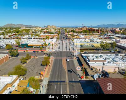 Scottsdale city center aerial view on Scottsdale Road at 1st Street in city of Scottsdale, Arizona AZ, USA. Stock Photo