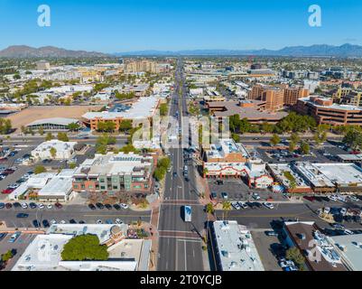 Scottsdale city center aerial view on Scottsdale Road at 1st Avenue in city of Scottsdale, Arizona AZ, USA. Stock Photo