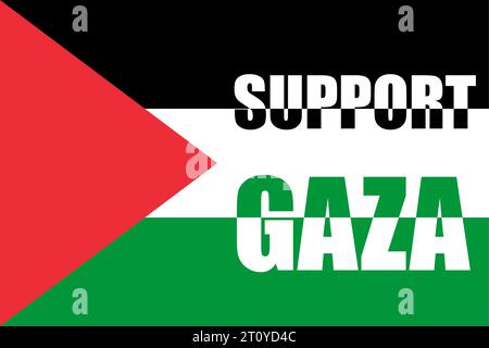 Palestine flag with the words ' Support Gaza ', red and black and white and green colors, suitable for support banners and posters, and social media Stock Photo