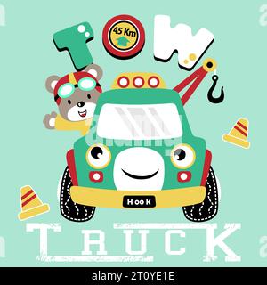 vector cartoon of funny bear driving tow truck Stock Vector
