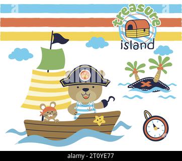 Pirate elements with cute bear in pirate costume. Vector cartoon ...