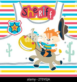 vector cartoon of funny fox ride on smiling donkey Stock Vector
