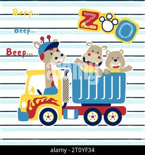 Vector cartoon illustration of funny animals on truck Stock Vector