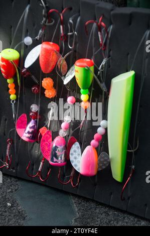FIshing lures for salmon and Steelhead. Stock Photo