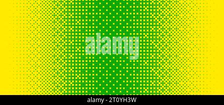 Pixelated bitmap gradient texture. Yellow and green dither pattern background. Abstract glitchy pattern. 8 bit video game screen wallpaper. Colorful pixel art retro illustration. Vector backdrop Stock Vector