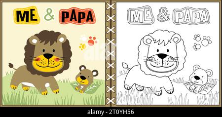 Vector illustration of lions cartoon, coloring page or book Stock Vector