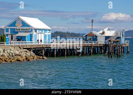 Pier and fish market in Sidney, Vancouver Island Stock Photo