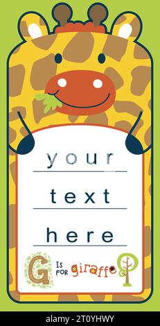Animal cartoon vector character on card template, cute giraffe cartoon Stock Vector
