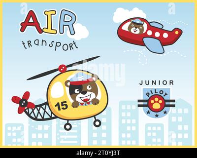 Cartoon vector of air transportations with funny animals pilot on buildings background Stock Vector