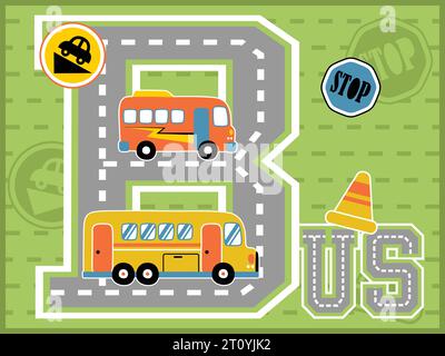 Buses cartoon vector with traffic elements illustration Stock Vector