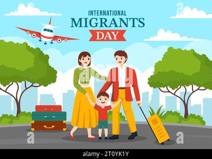 International Migrants Day Vector Illustration on 18 December with Immigration People and Refugee for the Protection of Human Rights in Background Stock Vector