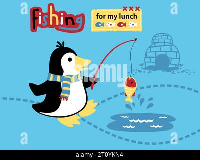 Vector illustration of cartoon penguin fishing Stock Vector
