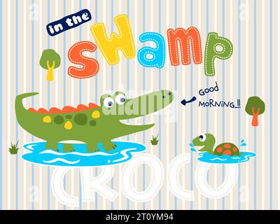 Cartoon vector of crocodile and turtle in the swamp Stock Vector