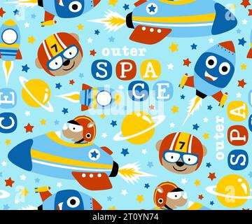 seamless pattern of space element with cute animal Stock Vector