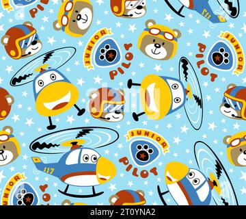seamless pattern vector with funny helicopter and animals pilot Stock Vector