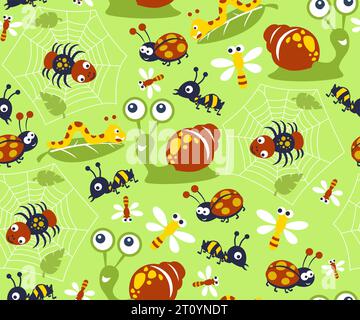 seamless pattern of bugs element cartoon Stock Vector