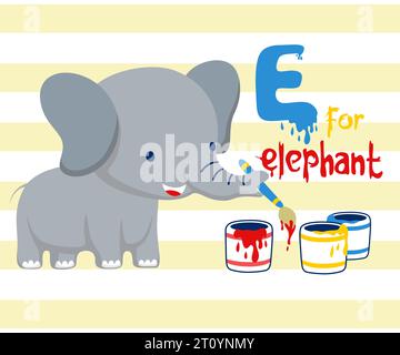 Vector illustration of cartoon elephant painting, education for kids Stock Vector