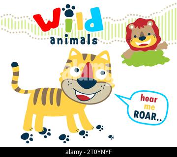 Vector of nice tiger with lion cartoon Stock Vector