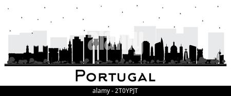 Portugal. City skyline silhouette with black buildings isolated on white. Vector Illustration. Concept with Modern and Historic Architecture. Portugal Stock Vector