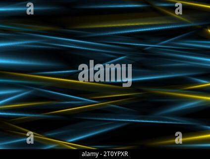 Dark blue and yellow smooth glowing stripes abstract background. Vector design Stock Vector