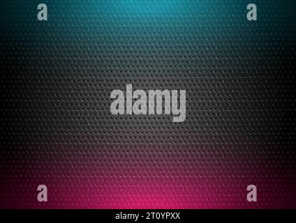 Dark perforated tech background with glowing neon illumination. Vector design Stock Vector