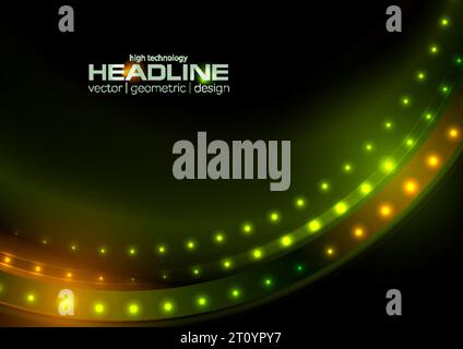 Green orange glitter shiny wave with sparkling lights abstract background. Vector design Stock Vector