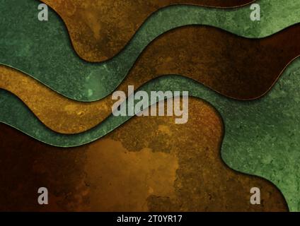 Green and orange grunge waves abstract corporate background. Vector design template Stock Vector