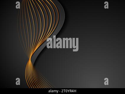 Black corporate wavy background with bronze lines. Vector deluxe design Stock Vector