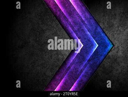 Dark grunge tech corporate background with glowing neon arrows. Vector design Stock Vector