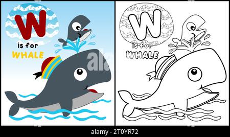 Coloring book of whale in sailor cap Stock Vector