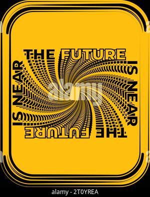 the future text is near style isometric effect bold typography style with black and yellow colors using for print design Stock Vector