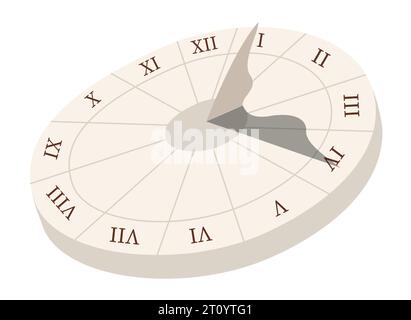 Sundial vector illustration in a flat style. Stone antique clock that indicates the time with the help of a shadow. Icon for design and applications. Stock Vector