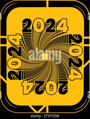 in the realm of visual aesthetics witness the fusion of a bold black font alphabet and the numbers of 2024 beautifully contrasted against a lively yel Stock Vector
