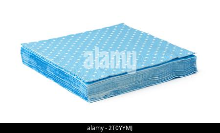 Stack of blue dotted paper napkins isolated on white Stock Photo