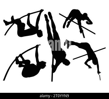 male and female jump vault athlete sport training silhouette Stock Vector