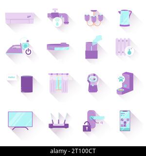 Internet of things concept set of vector icons with trend shadow. IOT. Smart home concept. Household appliances icons Stock Vector