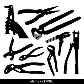 pliers construction tool and service equipment silhouette Stock Vector