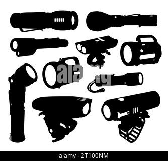 flashlight equipment tool silhouette Stock Vector