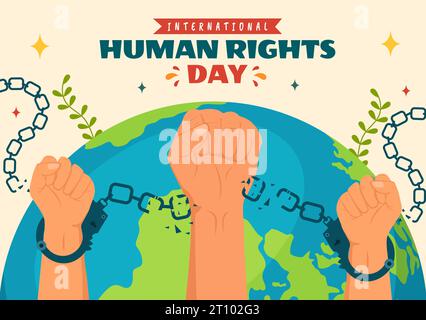 International Human Rights Day Vector Illustration on 10 December with Hand Breaks the Chain for Diverse Races People United for Freedom and Peace Stock Vector