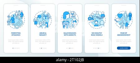 Walkthrough codependent relationship with linear icons Stock Vector