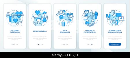 Walkthrough 2D codependent relationship with icons concept Stock Vector