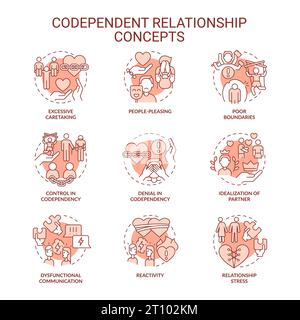 Red icons representing codependent relationship concepts Stock Vector