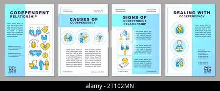 Blue brochure with codependent relationship thin line icons Stock Vector