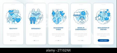 Walkthrough codependent relationship with blue icons concept Stock Vector