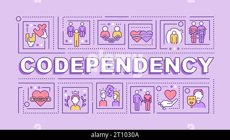 2D codependency text with multicolor thin line icons Stock Vector