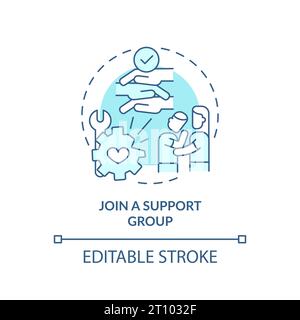 2D blue line icon join a support group concept Stock Vector